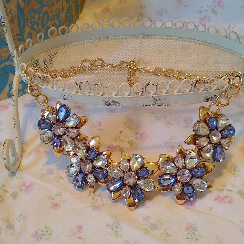 SugarFix by BaubleBar 2 tone blue and clear rhinestone statement necklace. NWOT